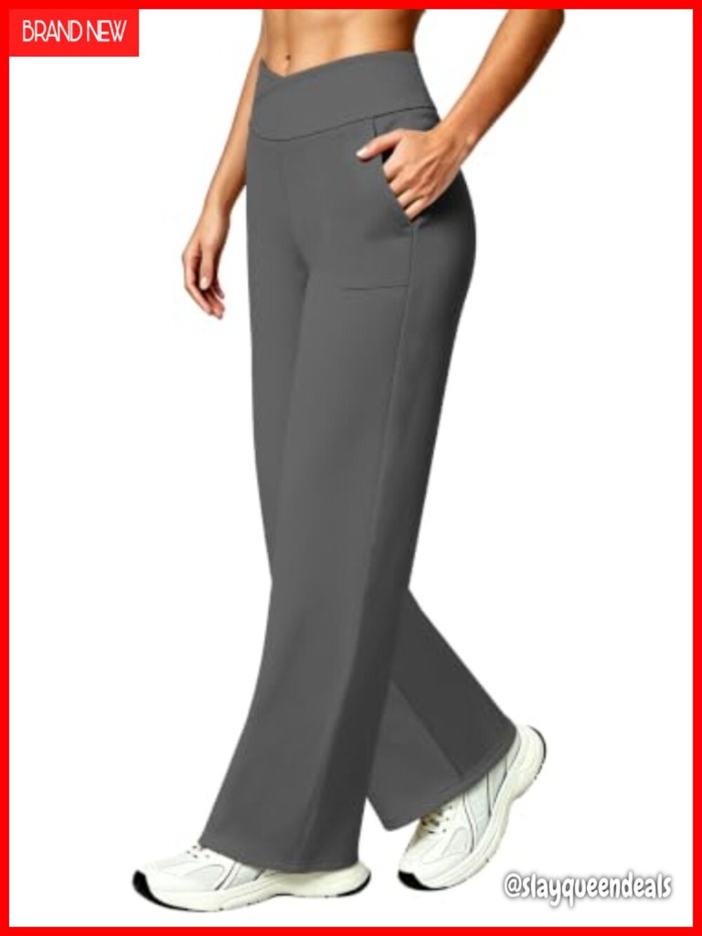 Wide Leg Yoga Pants with Pockets Crossover High Waist Stretch Lounge
